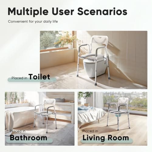 Zler Raised Toilet Seat , 4in1 Bedside Commodes with Handle and Back, Adjustable Toilet Chairs with Bucket for Senior, Handicap & Disabled 7