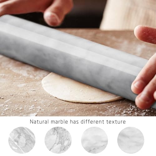 HESHIBI Marble Rolling Pin with Stand, 15.7" White Stone French Heavy Polished Non Stick Cookie Pizza Pastry Dough Baker Roller for Kitchen Baking 7