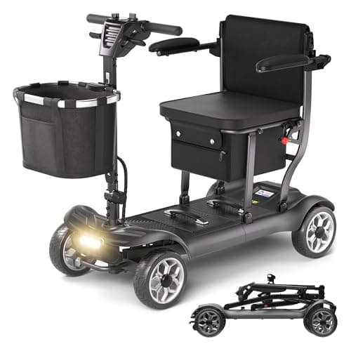 Lightweight Mobility Scooter for Adults & Seniors - Cruise & Airport Approved, 43lb Foldable Portable Motorized Scooters with Removable Lithium Battery for 12.4 Miles Travel, 300lb Capacity, Black