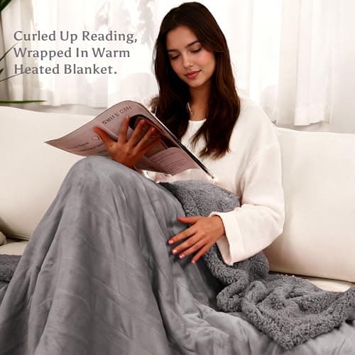 TICOO Electric Heated Blanket Twin Size 62" x 84" - 5 Heat Settings & 10H Auto-Off, Microplush Flannel & Sherpa Lining, Machine Washable, Overheat Protection, Ideal Gifts for Home/Bedroom/Sofa, Gray 5
