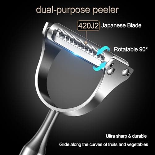 Stainless Steel Vegetable Peeler, 2-in-1 Multi-Function Design,Various Fruits and Vegetables/Straight-edge blades for peeling/Serrated blades for Julienne/Silver (Upgraded Version) 5