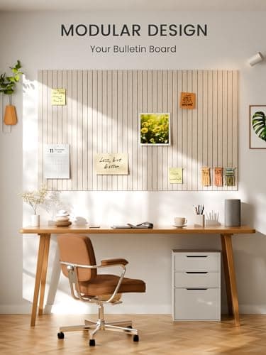 Bumusty Large Cork Board Alternative-48 x 36" Felt Bulletin Board Tiles, with 30 Pushpins, 70 Adhesive Tabs, 12-Pack Slat Wall Paneling, Cork Boards for Office Push Pin Board Felt Board-Oatmeal 6