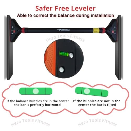 LADER Pull Up Bar for Doorway, Chin Up Bar Upper Body Workout No Screw Installation for Home Gym Exercise Fitness with Level Meter and Adjustable Width, up to 440lbs (Black) 6