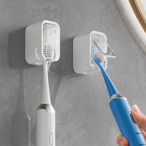 Toothbrush Holders for Bathrooms, 2PCS Innovation Single Slot Toothbrush Holder Wall Mounted with Cover for Shower, Single Toothbrush Dispenser Storage Organizer for Family & Travel