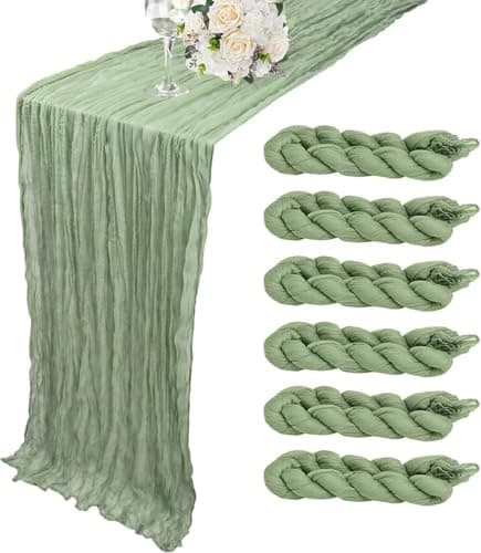 6 Pack Cheesecloth Table Runner - Sage Green Table Runner Boho Gauze Fabric Cheese Cloth Table Runners 35 x 120 Inch Rustic Sheer Runner for Romantic Wedding Table Decoration