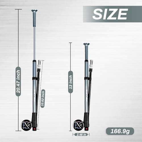 Hycline Shock Pump for Mountain Bike, High Pressure 300 Psi for Front Fork and Rear Bicycle Suspension Air Pump with Gauge Fits Schrader & Presta Tire Valve-Titanium 6
