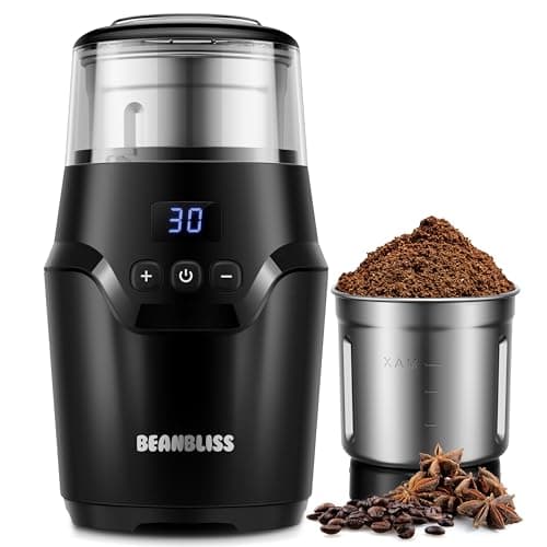 Electric Coffee Grinder - Super Silent Coffee Bean Grinder with Time-Memory Adjustment, Multi-Functional Stainless Steel Cup, Precision Grinding, Perfect for Home and Office Use