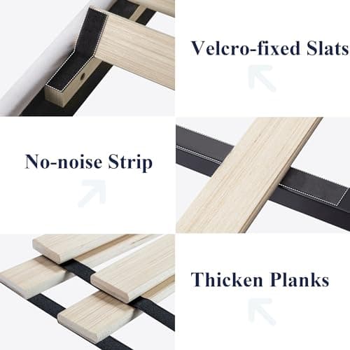 Allewie Full Bed Frame/Velvet Upholstered Bed Frame with Vertical Channel Tufted Headboard/Strong Wooden Slats/Platform Bed Frame/Mattress Foundation/Box Spring Optional/Easy Assembly/White 7