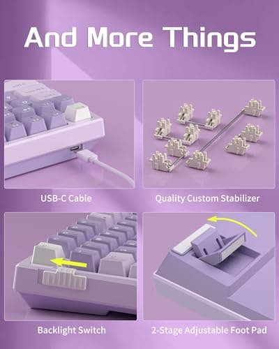MageGee SKY98 Mechanical Gaming Keyboard, 96% Gasket Hot Swappable Wired Custom Creamy Keyboard with 5-Layer Sound Dampening, RGB Backlit, NKRO for Win/Mac (Violet, Violet Switch) 5