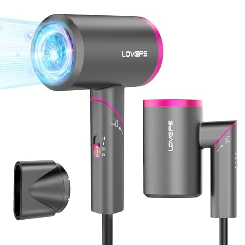 Hair Dryer Without Diffuser,1800W Foldable Ionic Travel Blow Dryer for Women, Low Noise Hair Dryer with Nozzle, Constant Temperature Hair Care Without Hair Damage, Royal Purple