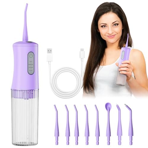 Cordless Water Flosser for Teeth Cleaning Pick - Electric Dental Irrigator with 4 Cleaning Modes & 8 Jet Tips, IPX7 Waterproof, Portable Rechargeable Design for Home & Travel Use,Purple 6