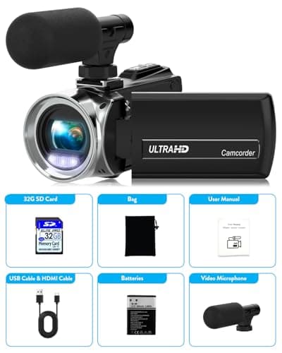 Rawiemy Video Camera Camcorder FHD 4K 36MP Vlogging Camera for YouTube Video Recorder 3.0" 270 Degree Rotation Screen Video Cameras for Filming with Microphone,32GB SD Card (Black) 8