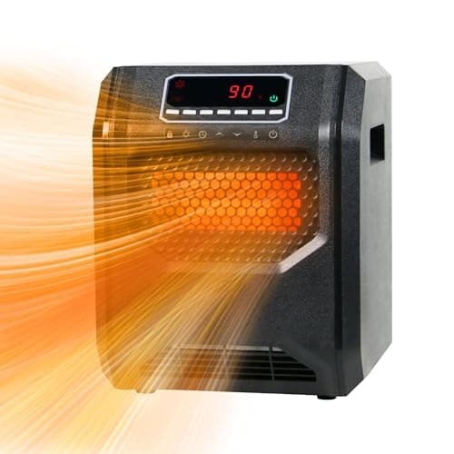 Quartz Space Heater for Bedroom Indoor Use Portable Infrared Heaters RealSmart 1500W Electric Heater Remote Control 3 Heating Modes LED Display Overheat Tip Over Protection Garage Office Large Room