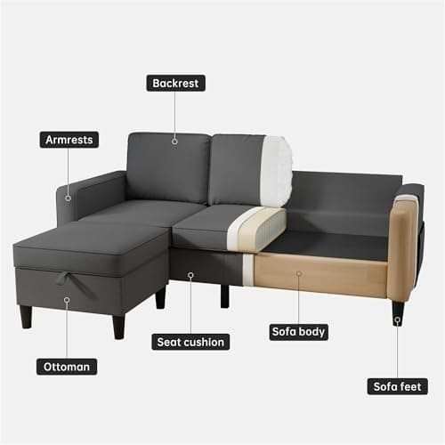 Youmumeub Sectional Sofa and Couches for Living Room - 78''L Shaped Gray Linen Couch-Pet Friendly Modular 3-Seater Convertible Sofas-Washable Covers-Suitable for The Living Room, Apartment 6