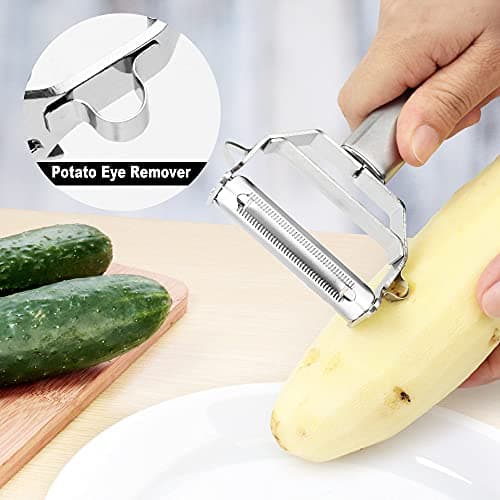 PrinChef Vegetable Peeler, 3 in 1 Versatile Y Potato Peeler for Kitchen| Ultra Sharp Julienne Peeler with Anti-Slip Handle | Stainless Steel No-Rust Veggie Peeler, Heavy Duty 6