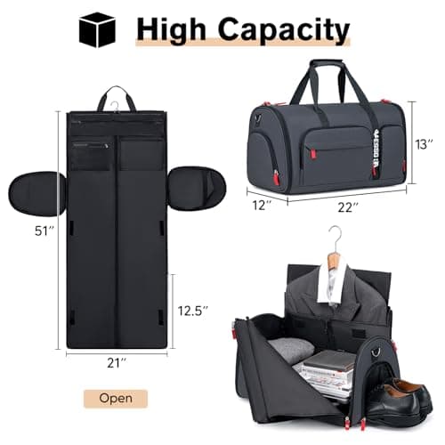 Vessgra Rolling Garment Bags for Travel, Garment Bag with Wheels, Convertible Garment Duffel bag, Carry On Garment Bag with Shoe Pouch, Rolling Duffel Bag with Detachable Trolley System-Dark Grey 3
