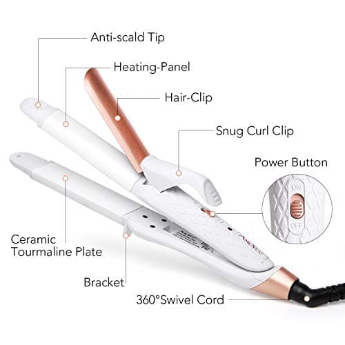 Dual Voltage Curling Iron 2-in-1 Curling Iron 1 Inch,(100V~240V) Dual Voltage Hair Straightener Travel Curling IRO n European Flat Iron (White) 8