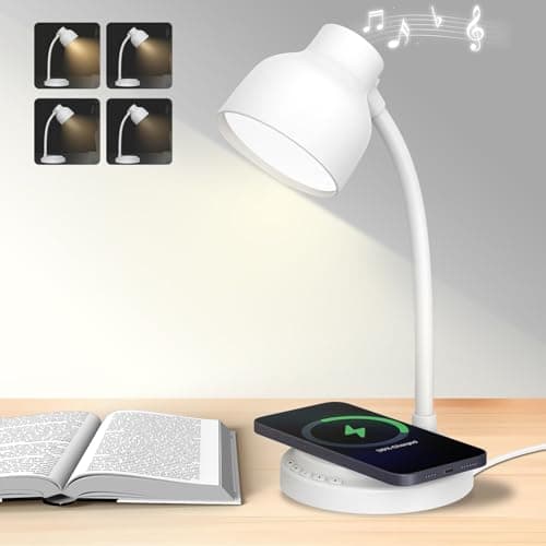 RORENSE LED Desk Lamp for Office Home,Table lamp with Speaker,Desk Lamp for College Dorm Room,4 Brightness,Dimmable Table Lamp Eye Caring Reading Light(White)