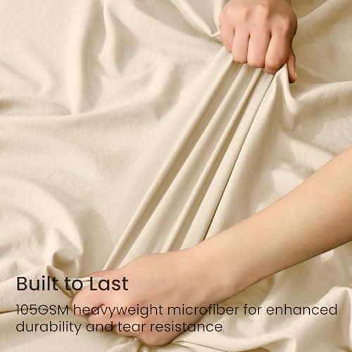 GOKOTTA King Fitted Sheet Only, 16-Inch Deep Pocket King Size Fitted Sheet with Elastic Corner Straps -Washed & Brushed Microfiber Polyester- Ultra Soft, Hotel Luxury, Non Slip, Wrinkle-Free - Beige 5