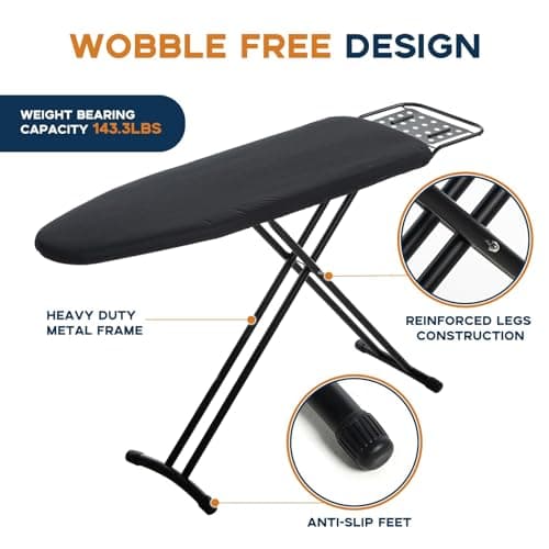 Ironing Board Full Size, RAINHOL 54"x13" Heavy Duty Compact Ironing Board with Iron Rest, Heat Resistant Cover with Ultra Thick Padding, Height Adjustable Sturdy Iron Stand, Black 5