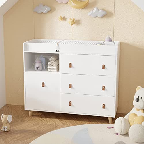 DAWNSPACES Baby Changing Table Dresser for Infants, Nursery Dresser Chest with Drawers, Storage Changing Station, White 7