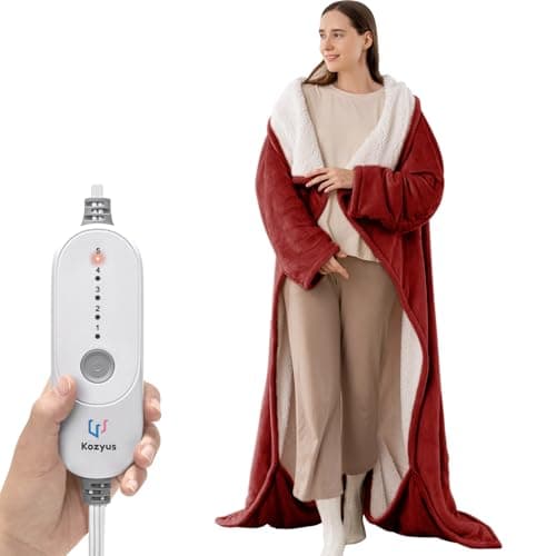 Kozyus Wearable Heated Blanket with Foot Pocket & Sleeves, Electric Blanket Heated Robe for Women & Men, 5 Heat Settings, 3H Auto-Off, Machine Washable, ETL Certified, Gift-Ready, 50x70 inches, Red