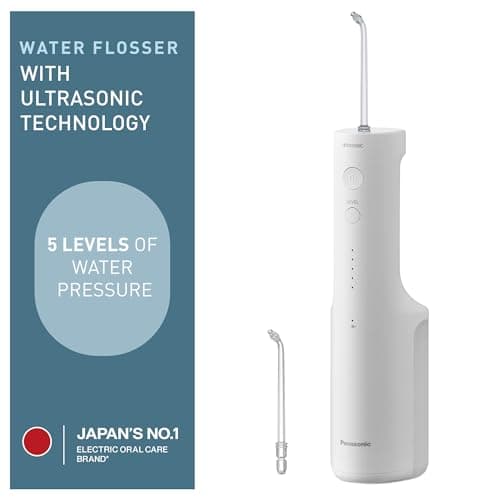 Panasonic Oral Irrigator, Cordless Water Flosser with Ultrasonic Cleaning, Dishwasher Safe Tank, EW-DJ66-W