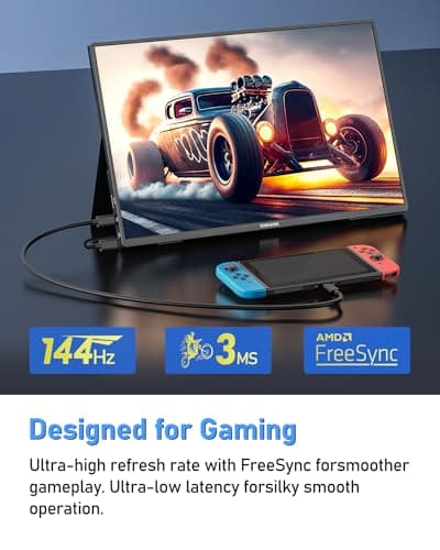 2.5K 144Hz Portable Gaming Monitor 16", 2560x1600, Plug & Play, 100% sRGB, 500nits, 16:10, Eye Care Second Computer Display with Speakers for Laptop, PC, Mac, P-S4/5, Sw-tch, X-BO, USB-C/HDMI, (K16G) 4