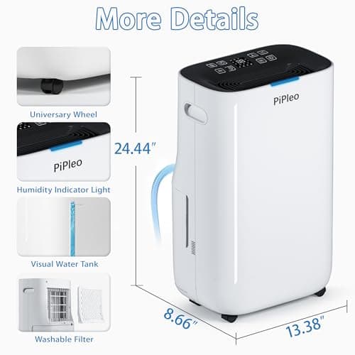 Pipleo Dehumidifier for Home and Basement, 70 Pint for 4500 Sq. Ft, Dehumidifier with Drain Hose for Bedroom, Bathroom, 24H Timer, Large Room (70 Pints 4500 Sq. Ft.) 8