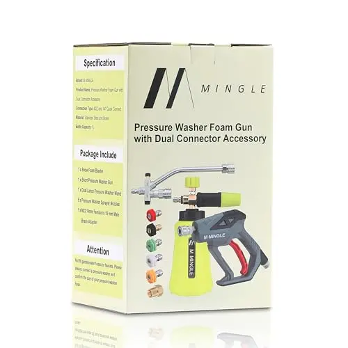 M MINGLE High Pressure Washer Gun with Foam Cannon, Foam Cannon Dual Connector Accessory, Car Wash Foam Gun Kit 1/4 Inch Quick Connector, 5 Pressure Washer Nozzle Tips 8
