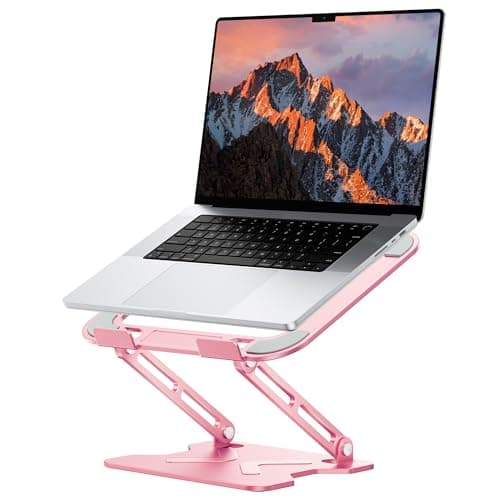 JCZT Adjustable Laptop Stand for Desk, Metal Foldable Laptop Riser, Portable Laptop Holder Mount, Ventilated Cooling Computer Notebook Stand for MacBook Air Pro, All 10-16'' Notebooks Laptops, Pink