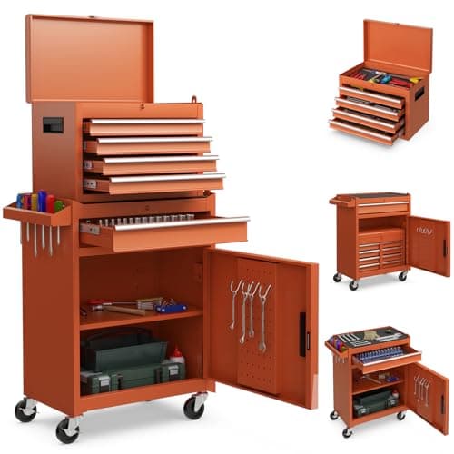 Goplus Tool Chest, 5 Drawers Rolling Tool Cabinet with Detachable Top Toolbox, Universal Lockable Wheels, Lock Bar, Protective Liner & Tool Rack, Metal Tool Storage Cart, Tool Box for Garage Workshop