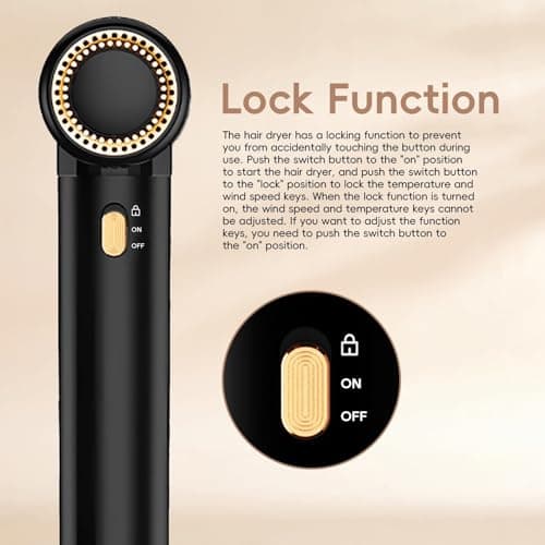 Nicebay Ionic Hair Dryer with diffuser for Curly Hair,1600W &110000RPM High-Speed Brushless Motor for Fast Drying,Professional Blow Dryer for Women,Low Noise,Lightweight,Lock Function,Travel HomeSalon 6