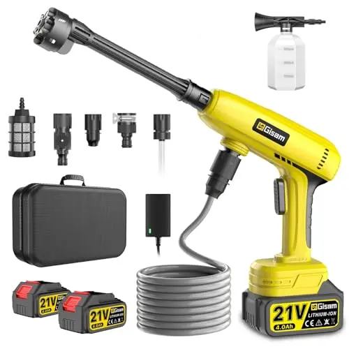 Cordless Pressure Washer,1250 PSI Cordless Power Washer with 2pcs 4.0Ah Battery&Charger & 6-in-1 Nozzle,Portable Power Washer Cordless for Home