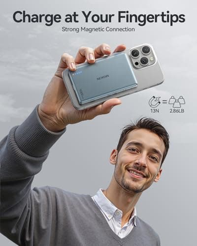 Portable Charger, 5000mAh Ultra Slim Power Bank for Magsafe Qi2, Card Size Magnetic Battery Pack USB C PD 20W Fast Charging, 15W Wireless Powerbank Compatible with iPhone 17 16 15 14 13 12 Series 5