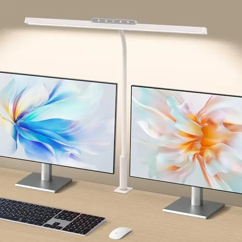SEOUFRDZ Desk Lamp, 3 Colors Stepless Dimming LED Desk Lamps for Home Office Adjustable Memory Desk Light with Clamp Touch Control Office Lamp Eye Caring Computer Light for Working Sewing(White)