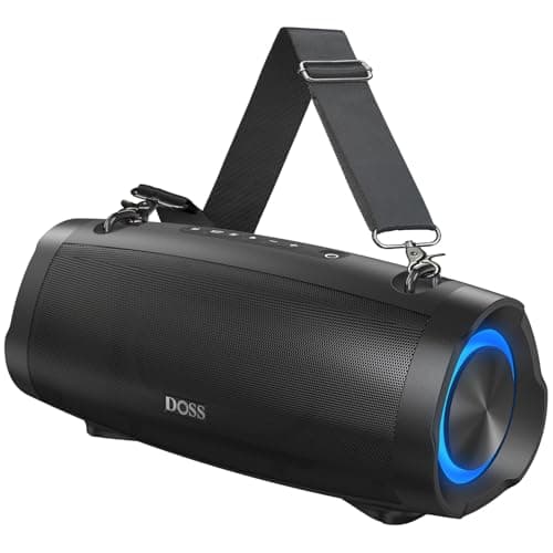DOSS Extreme Boom Pro D100 Bluetooth Speaker with 140W Peak, 70W Bold Sound, Extra Bass, 24H Playtime, Beat-Sync Lights, Built-in Power Bank, IPX6 Waterproof, Portable Strap for Outdoor, Camping-Black