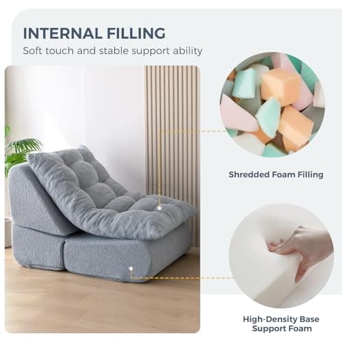 MAXYOYO Folding Sofa Bed, Convertible Chair Bed, Boucle Floor Sofa with Back Support, Portable Fold Out Sofa Couch Comfy Sleeper Bed for Living Room, Grey 6