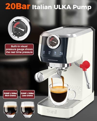 Tuni E2 58mm Espresso Machine 20Bar Espresso Maker, 𝐃𝐮𝐚𝐥 𝐁𝐨𝐢𝐥𝐞𝐫 Coffee Maker with 10mm Steam Milk Frother, Semi-automatic Coffee Machine with UKLA Pump for Espresso, Gift for Coffee Lover 5
