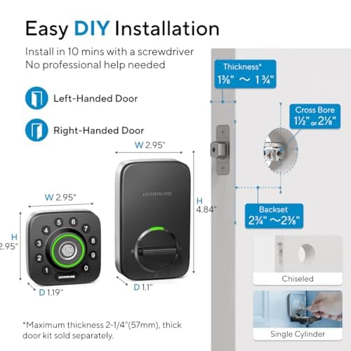 ULTRALOQ U-Bolt Pro WiFi Smart Lock with Door Sensor, 8-in-1 Keyless Entry Door Lock with Fingerprint ID, App Remote Control, Built-in WiFi Keypad Deadbolt, Auto Unlock, IP65 Waterproof, Easy Install 9