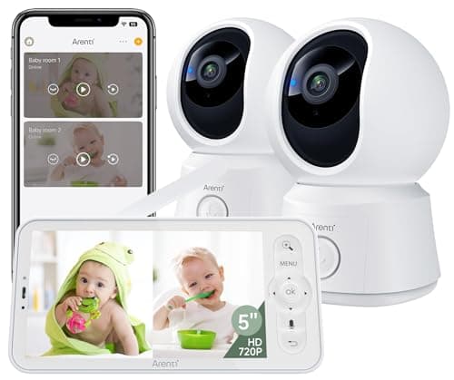 ARENTI Baby Monitor 2 Cameras, Smart Baby Camera with 5-Inch Wireless Display, Super Night Vision, Temperature Sensor, Sound Detection, Auto Motion Tracking, 2-Way Audio, VOX Mode(B2 Set)