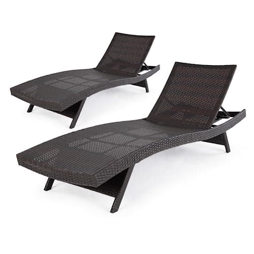 IDZO Katalina Chaise Lounge Set of 2-500lbs Support, UV Wicker, Ergonomic Wave Design, Reclining Backrest, Patio Furniture Set, Multi-Brown 7