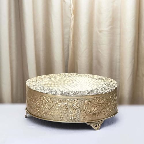 Efavormart 14" Gold Round Embossed Metal Cake Plateau Stand, Cake Riser for Holiday & Birthday Party Decor