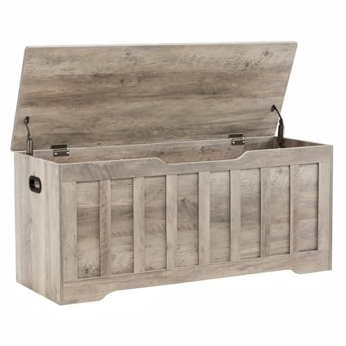 VANKILEY 43.3" Storage Chest Extra Large,Storage Trunk with 2 Safety Hinges,Wooden Storage Bench,Shoe Bench,43.3x15.7x19.1 Inch,Easy Assembly,Storage Bench for Bedroom,Living Room,entryway(Greige).