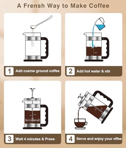 French Press Coffee Maker - 21OZ Classic Glass Coffee Press, Heat-resistant Borosilicate Glass Coffee Pot with 4-Level Disassemble Filters, Portable Cold Brew Coffee Maker for Travel Home Gift(Sliver) 4
