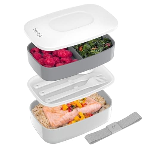 Bentgo Classic - Adult Bento Box, Stackable 3-Compartment Lunch Box with Removable Utensil Set and Sealing Strap, BPA-Free, Food Container Ideal for Meal Prep, Work, and On the Go (Gray)