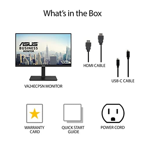 ASUS 23.8” 1080P Docking Monitor (VA24ECPSN) - Full HD, IPS, 75Hz, Adaptive-Sync, Speakers, Eye Care, Low Blue Light, Flicker Free, USB-C, RJ45, HDMI, Frameless, Height Adjustment, VESA Wall Mountable 8