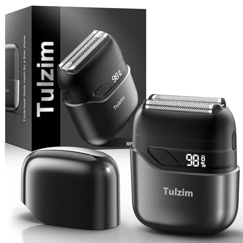 Tulzim Electric Foil Shaver for Men: Portable Electric Razor for Beard/Face - 3 Floating Blade LED Display USB-C Fast Rechargeable - IPX7 Waterproof for Travel & Home - Ink Gray