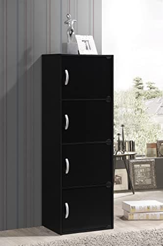 HODEDAH IMPORT 4-Shelf Bookcase Cabinet, Black 5