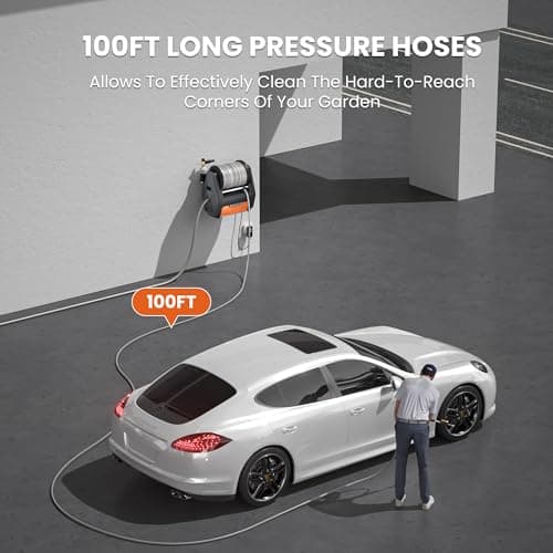Giraffe Tools Grandfalls Pressure Washer Pro, Electric Wall Mount Power Washer with 100FT Retractable Pressure Hoses, 3700PSI, 1.6GPM, 4 Nozzles, Foam Cannon for Cars/Patios, Dark Silver 7